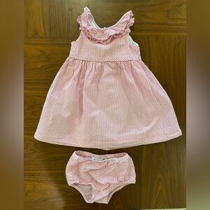Ralph Lauren Seersucker Baby Dress Size 12 months with bloomers, pink